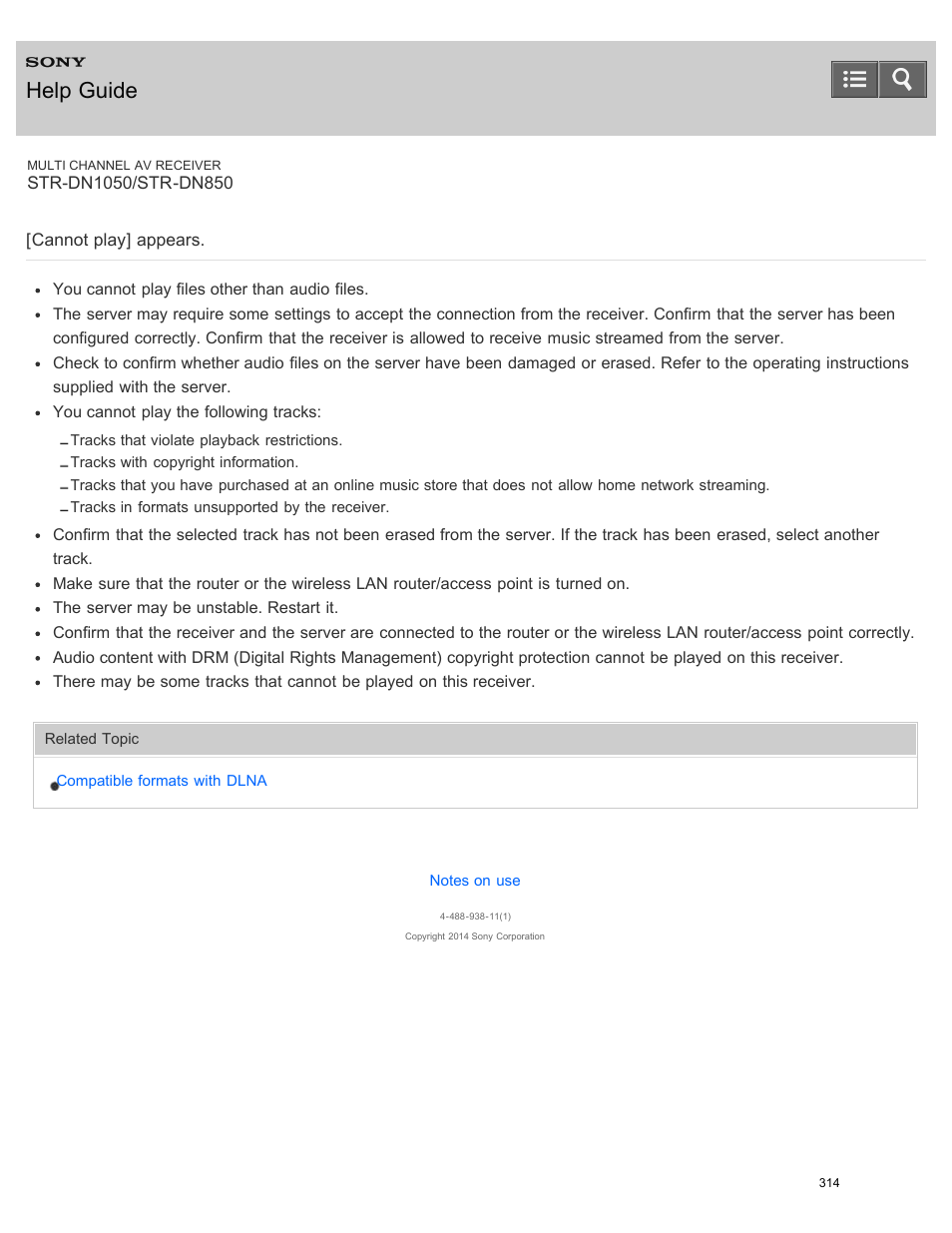 Cannot play] appears, Help guide | Sony STR-DN1050 User Manual | Page 325 / 379