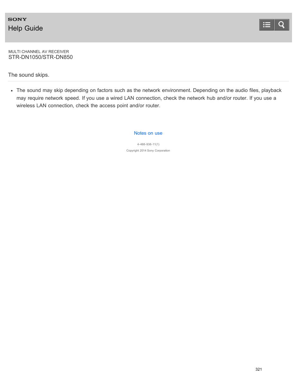 The sound skips, Help guide | Sony STR-DN1050 User Manual | Page 332 / 379