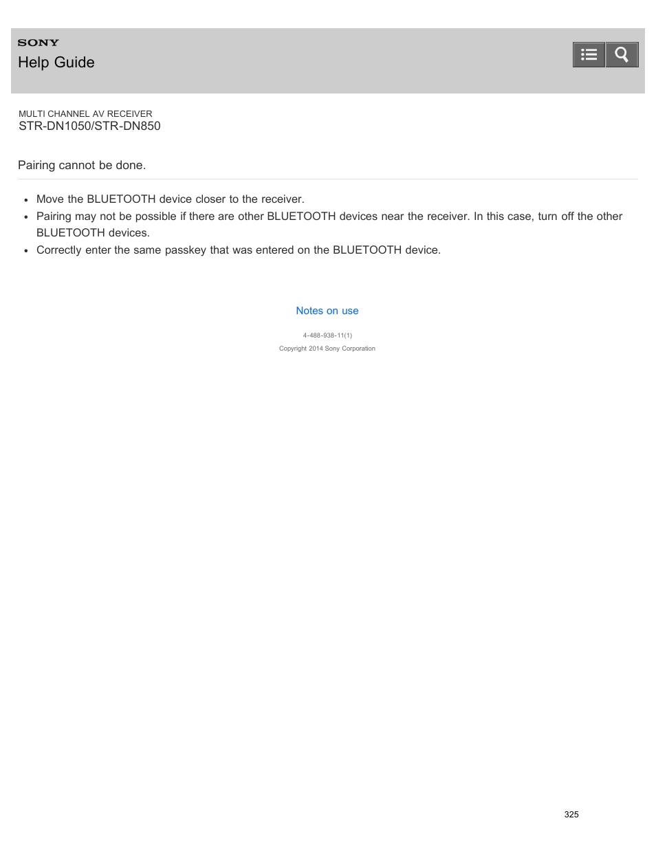 Pairing cannot be done, Help guide | Sony STR-DN1050 User Manual | Page 336 / 379