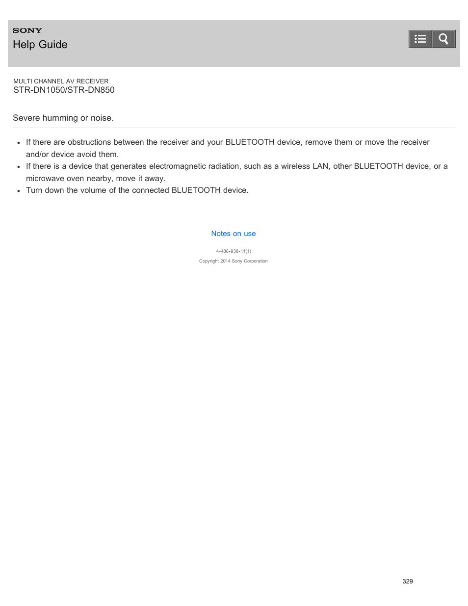 Severe humming or noise, Help guide | Sony STR-DN1050 User Manual | Page 340 / 379