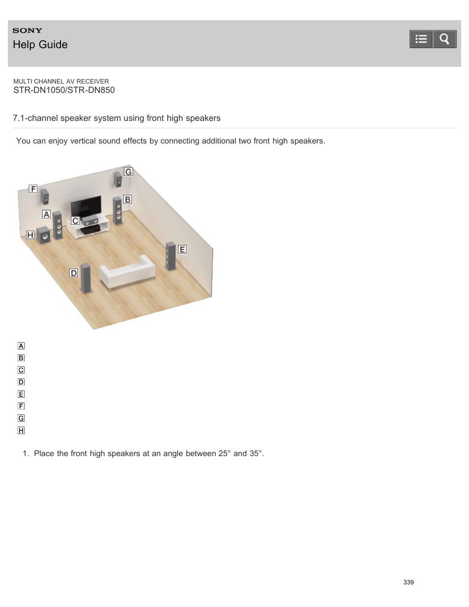 Channel speaker system using front high speakers, Help guide | Sony STR-DN1050 User Manual | Page 350 / 379