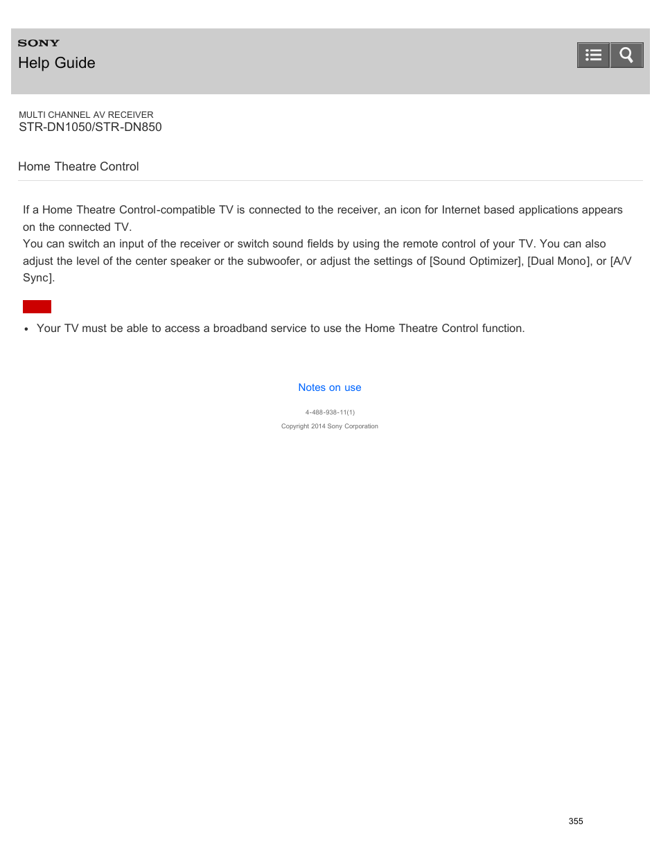 Home theatre control, Help guide | Sony STR-DN1050 User Manual | Page 366 / 379