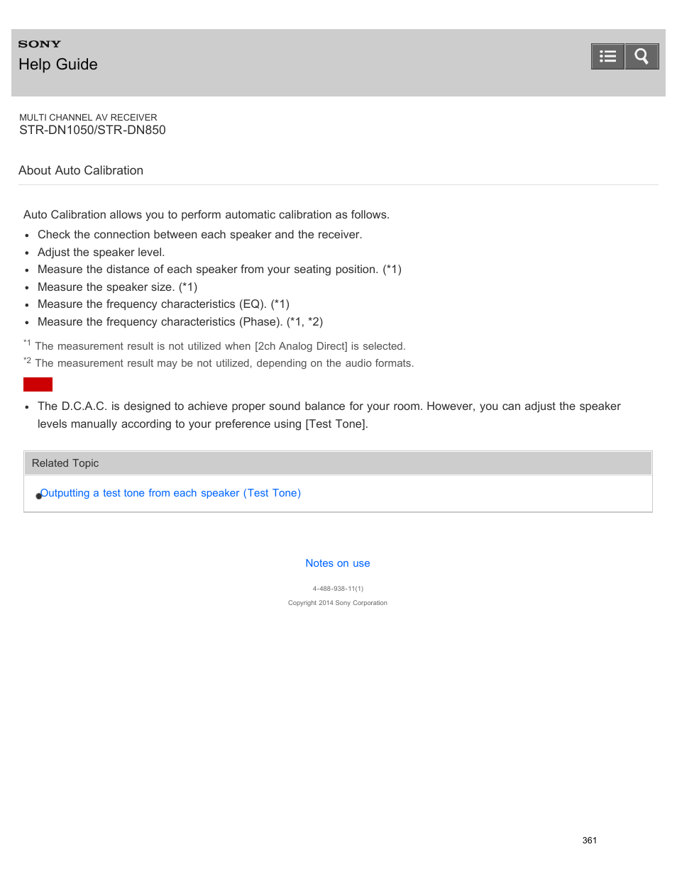 About auto calibration, Help guide | Sony STR-DN1050 User Manual | Page 372 / 379