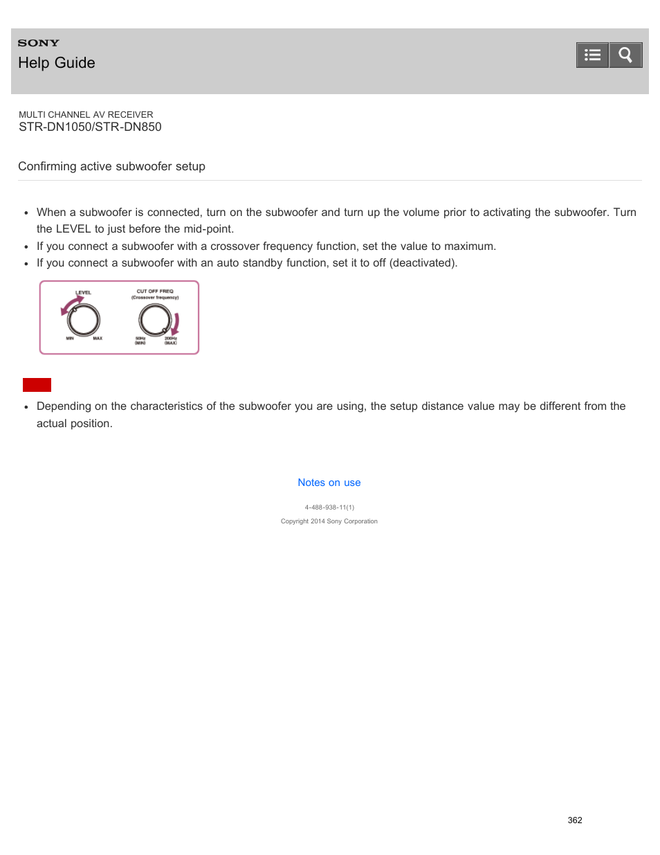 Confirming active subwoofer setup, Help guide | Sony STR-DN1050 User Manual | Page 373 / 379
