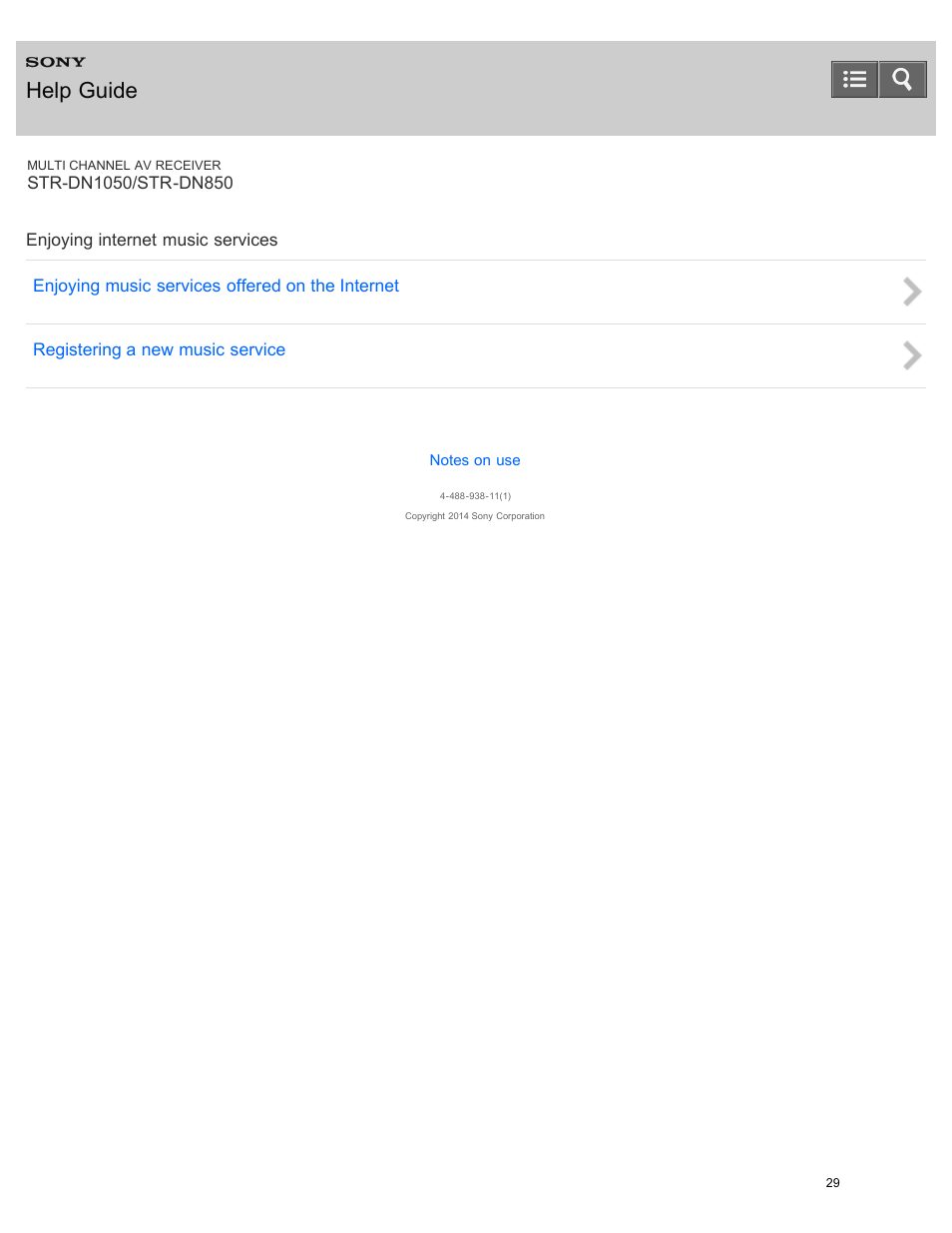 Enjoying internet music services, Help guide | Sony STR-DN1050 User Manual | Page 40 / 379