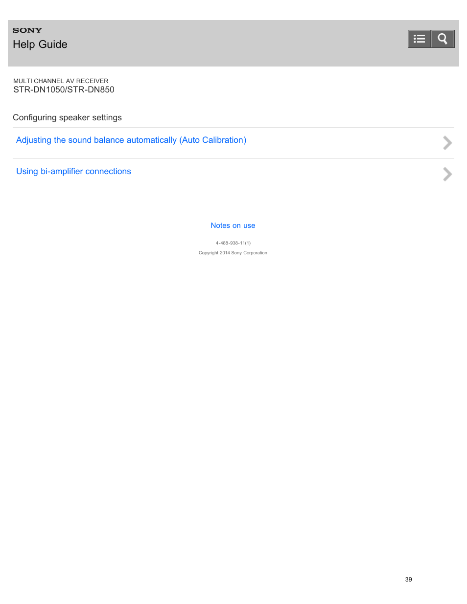 Configuring speaker settings, Help guide | Sony STR-DN1050 User Manual | Page 50 / 379