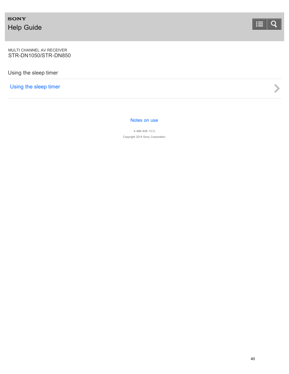 Using the sleep timer, Help guide | Sony STR-DN1050 User Manual | Page 51 / 379