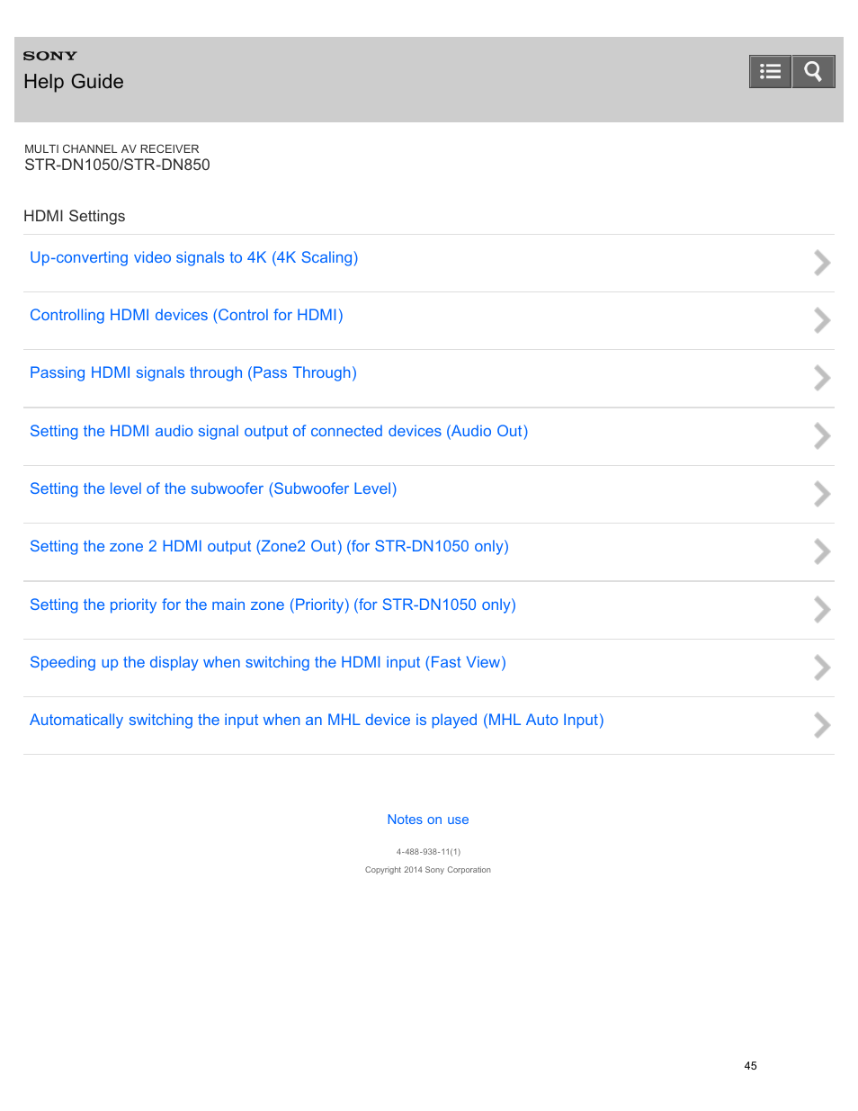 Hdmi settings, Help guide | Sony STR-DN1050 User Manual | Page 56 / 379