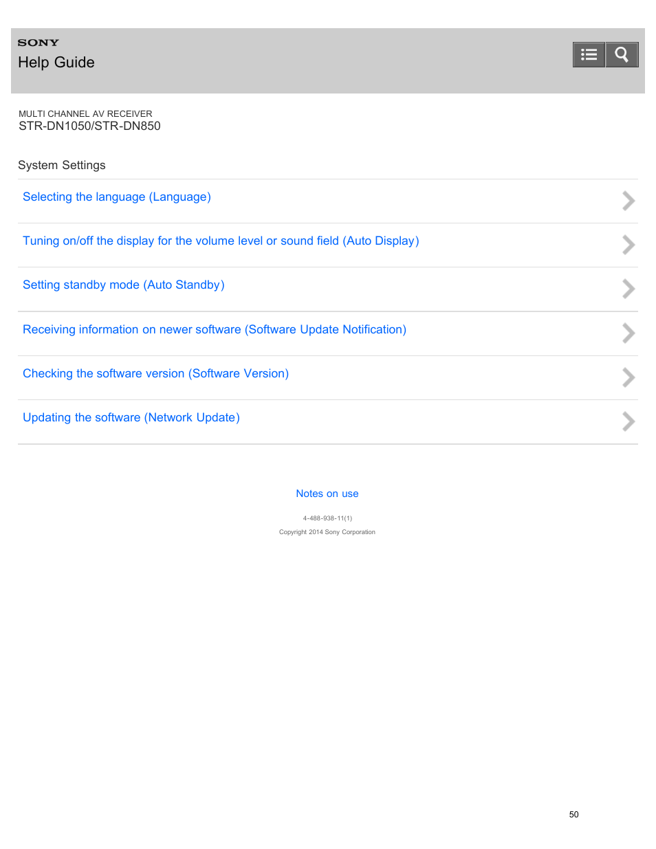 System settings, Help guide | Sony STR-DN1050 User Manual | Page 61 / 379