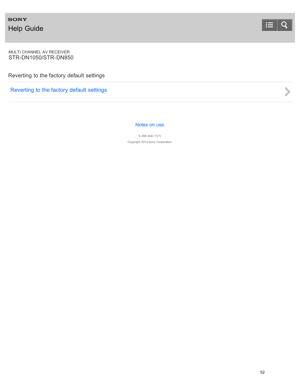 Reverting to the factory default settings, Help guide | Sony STR-DN1050 User Manual | Page 63 / 379