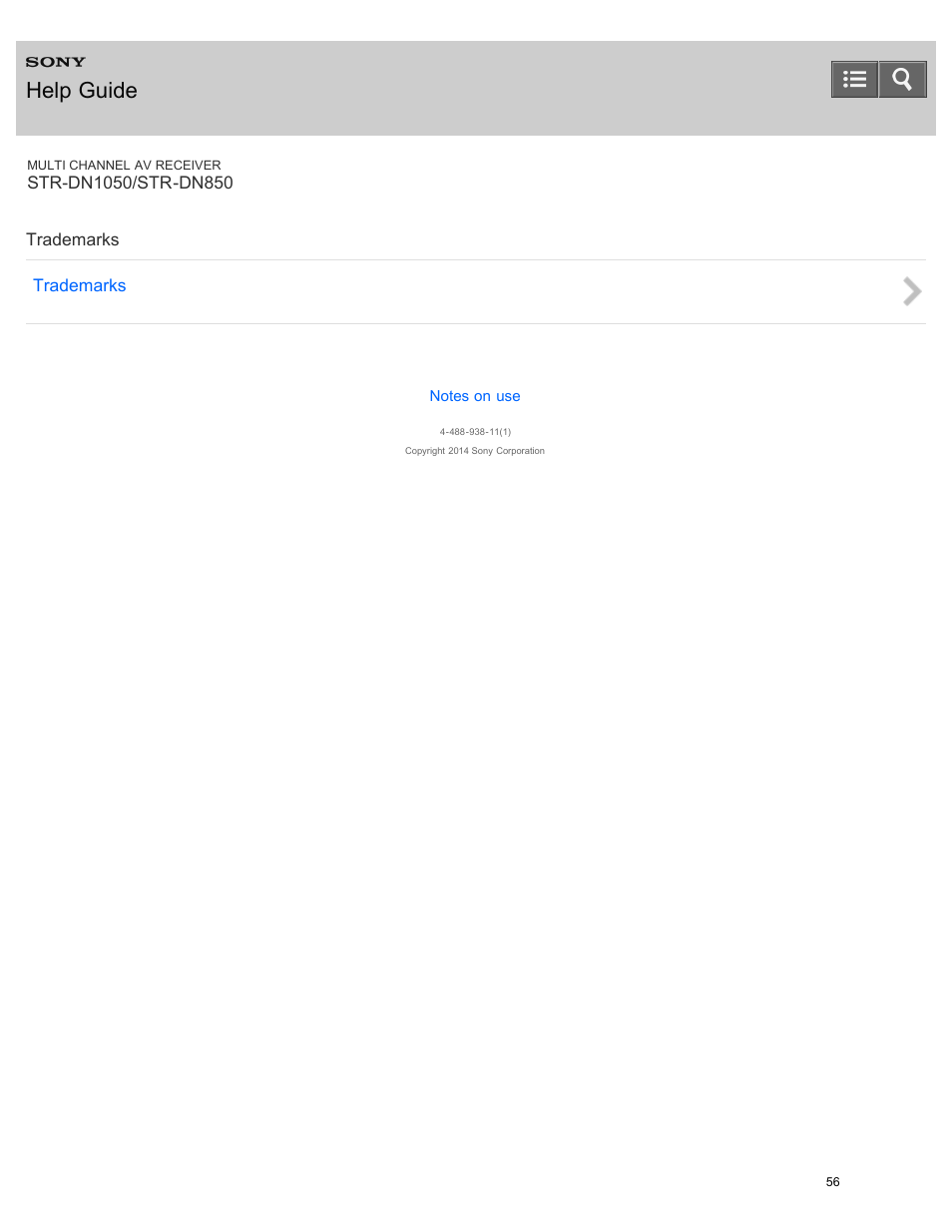 Trademarks, Help guide | Sony STR-DN1050 User Manual | Page 67 / 379