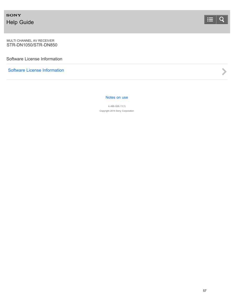 Software license information, Help guide | Sony STR-DN1050 User Manual | Page 68 / 379