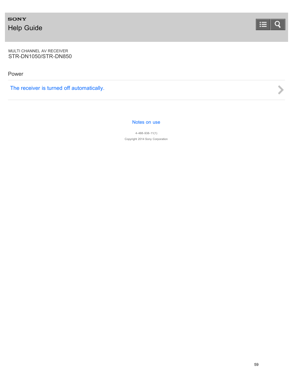 Power, Help guide | Sony STR-DN1050 User Manual | Page 70 / 379