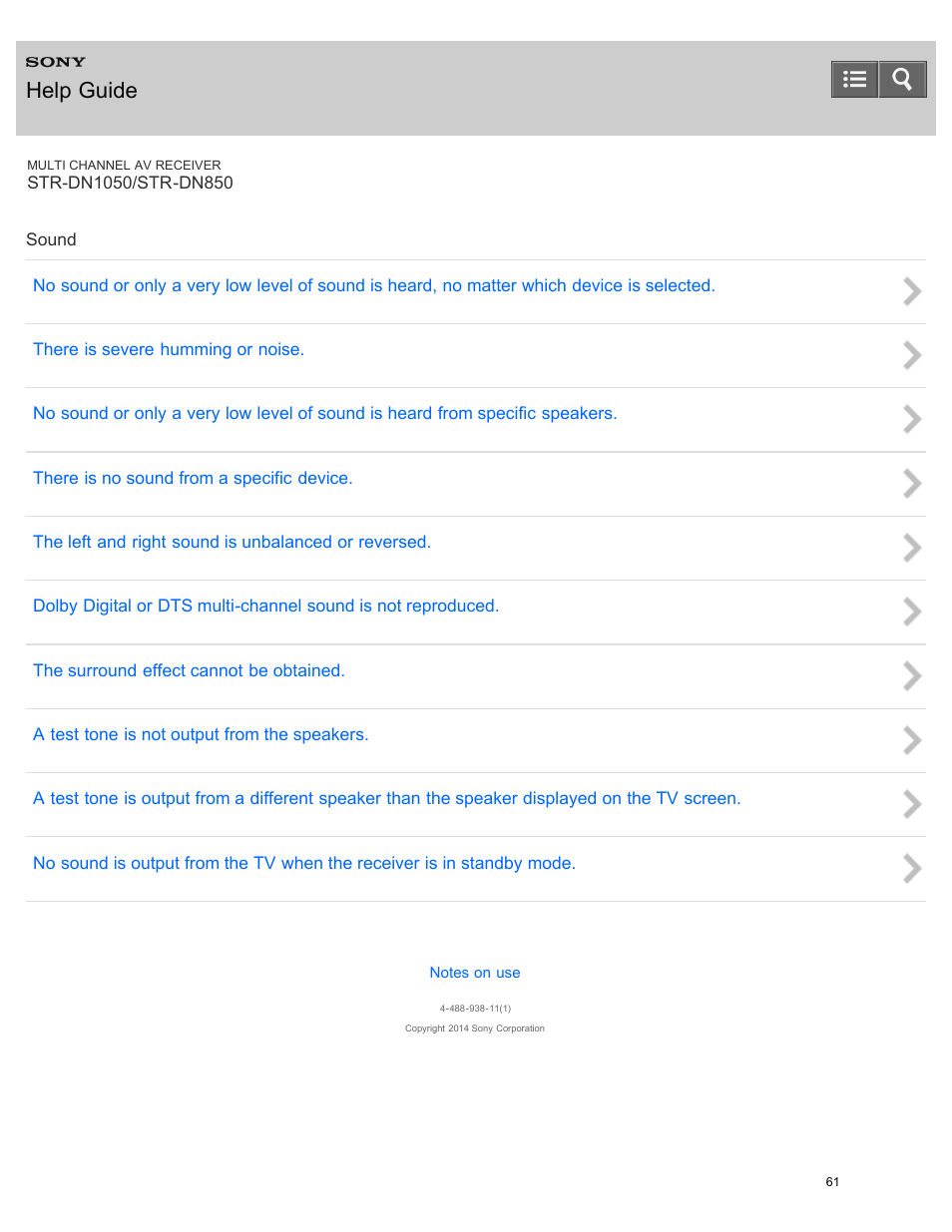 Sound, Help guide | Sony STR-DN1050 User Manual | Page 72 / 379