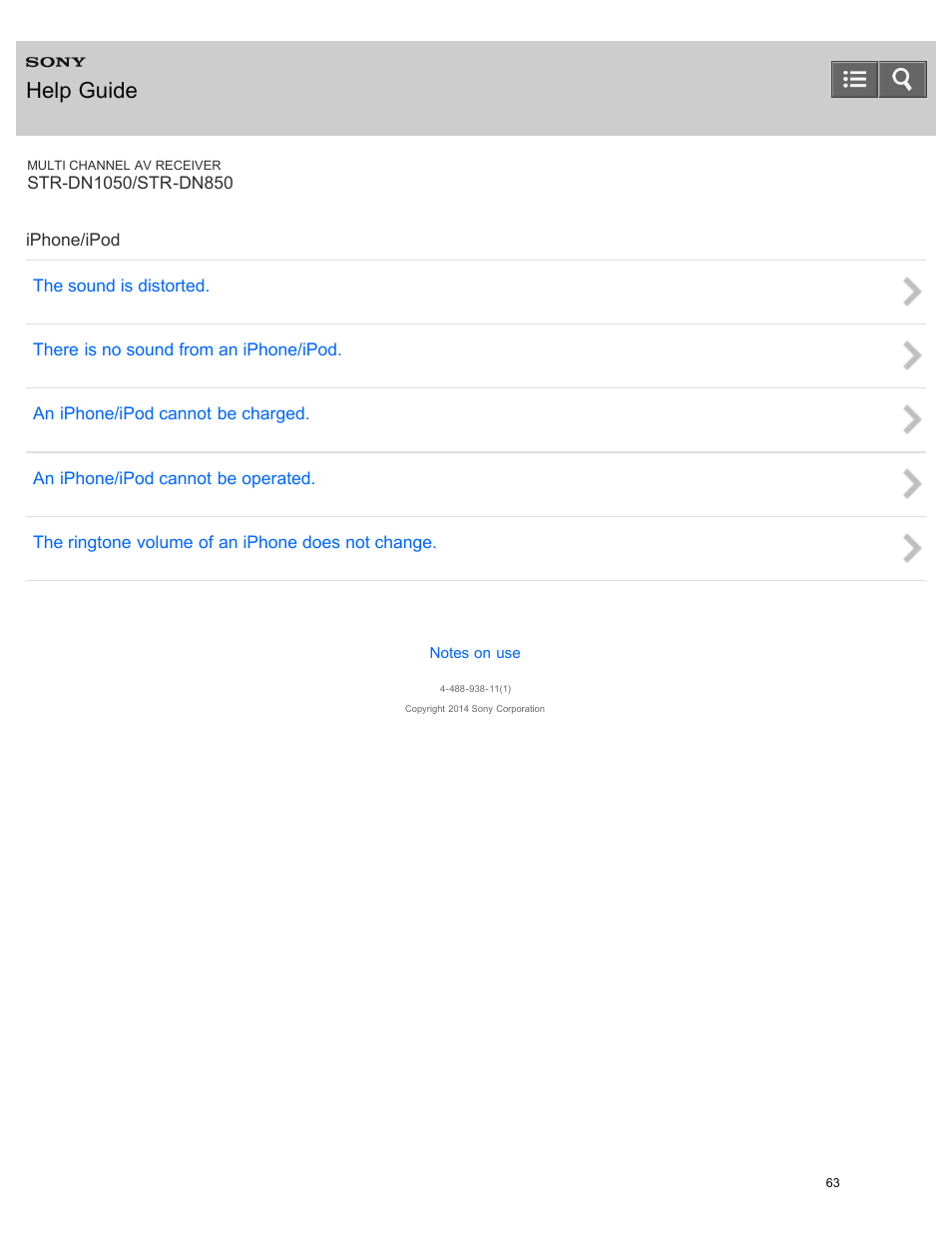 Iphone/ipod, Help guide | Sony STR-DN1050 User Manual | Page 74 / 379