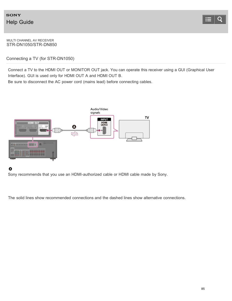 Connecting a tv (for str-dn1050), Help guide | Sony STR-DN1050 User Manual | Page 96 / 379