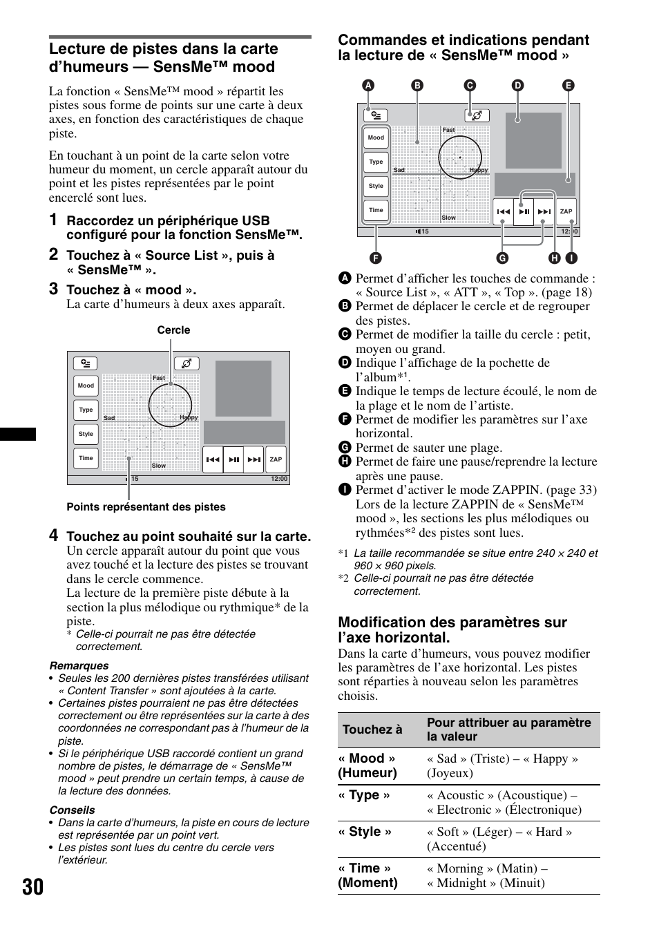 Modification des paramètres sur l’axe horizontal | Sony XAV-70BT User Manual | Page 100 / 220