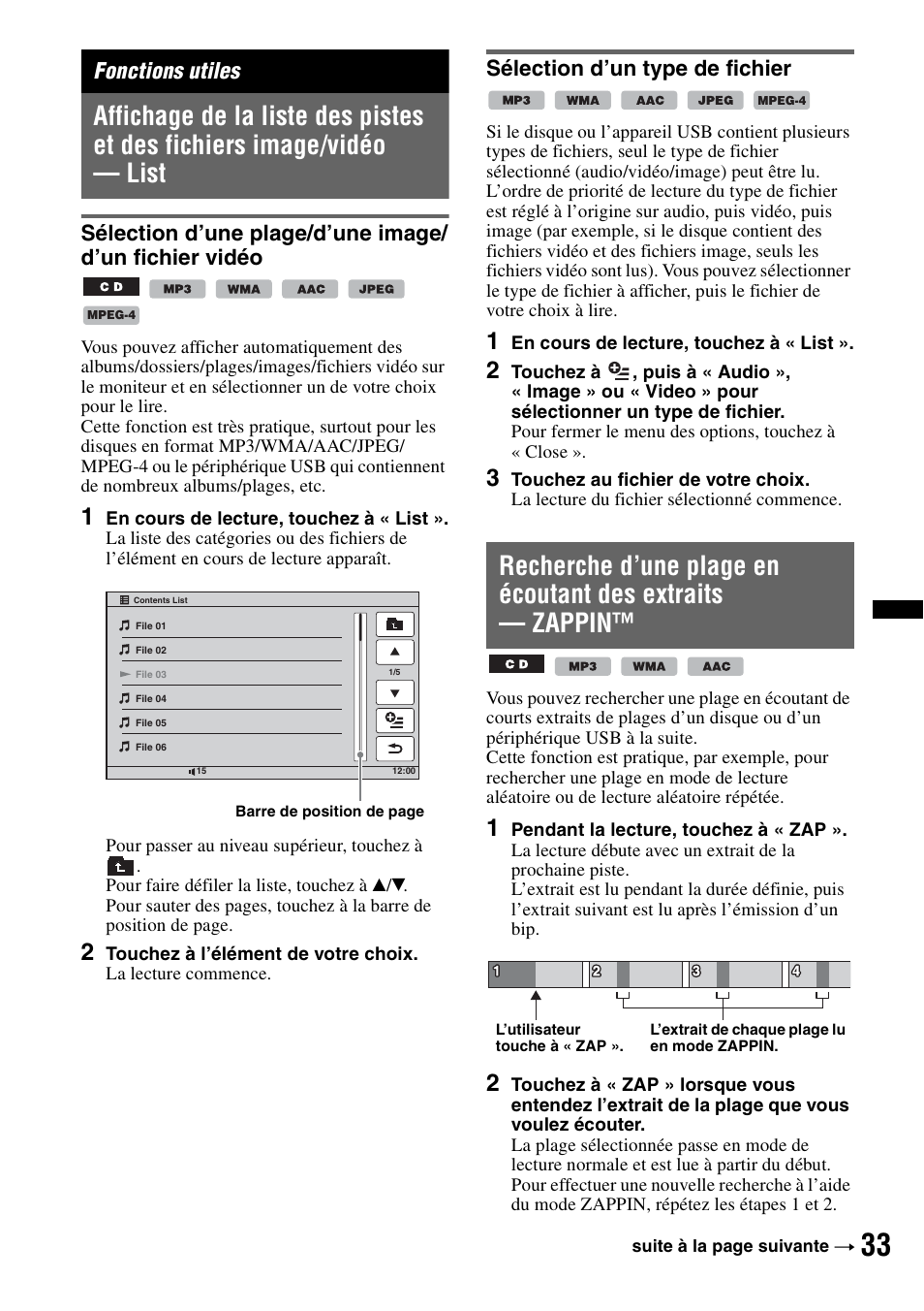 Fonctions utiles, Sélection d’un type de fichier | Sony XAV-70BT User Manual | Page 103 / 220