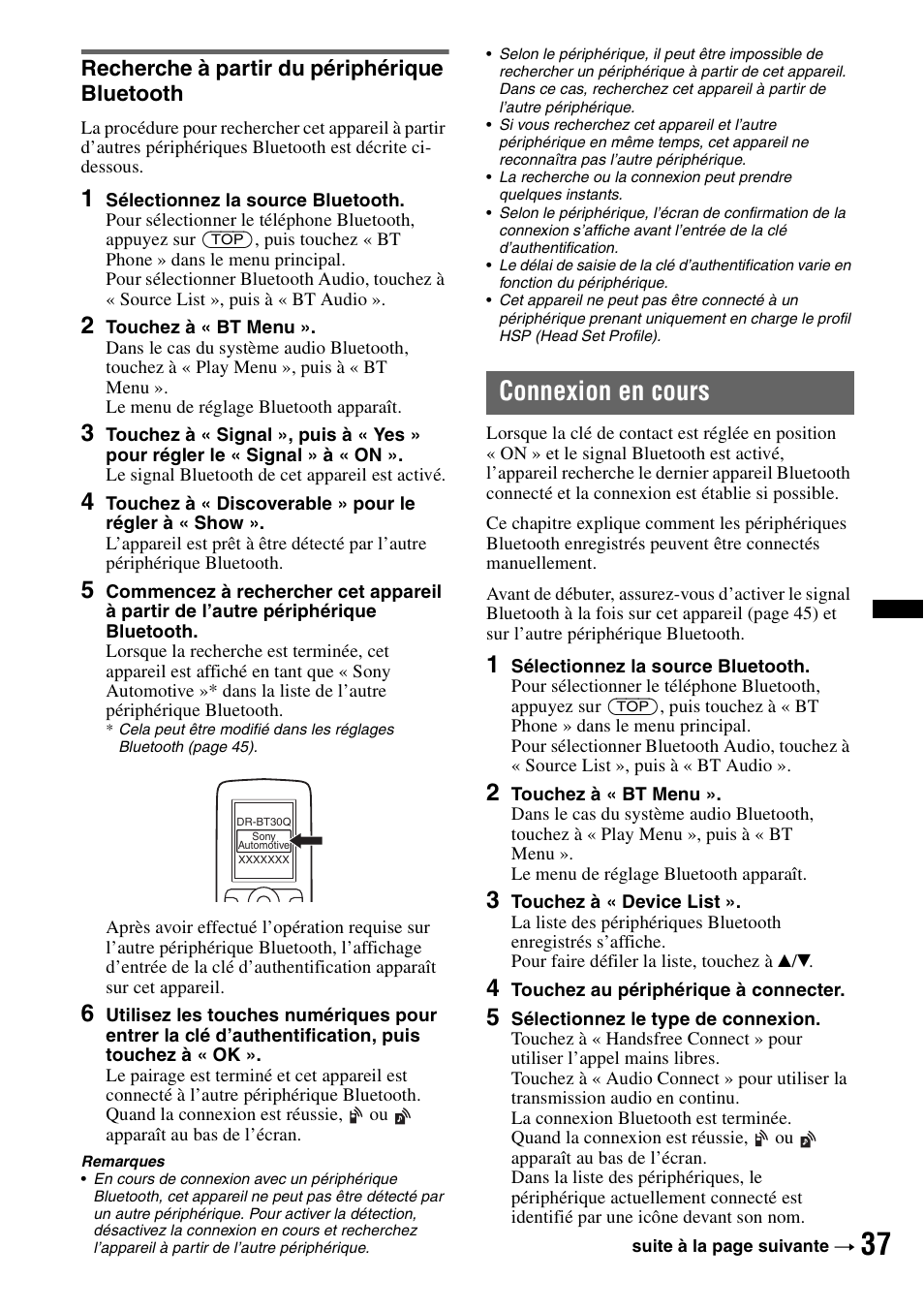 Recherche à partir du périphérique bluetooth, Connexion en cours | Sony XAV-70BT User Manual | Page 107 / 220