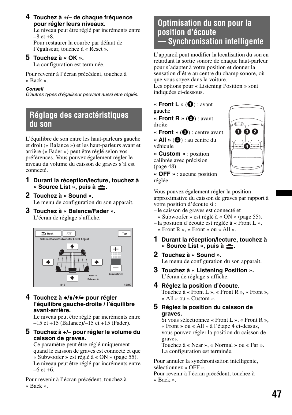 Réglage des caractéristiques du son | Sony XAV-70BT User Manual | Page 117 / 220