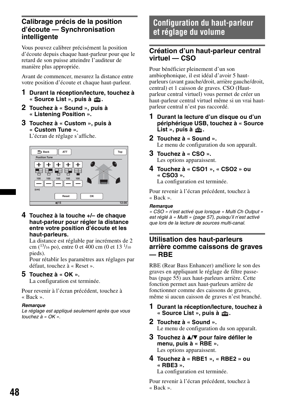 Configuration du haut-parleur et réglage du volume, Création d’un haut-parleur central virtuel — cso | Sony XAV-70BT User Manual | Page 118 / 220