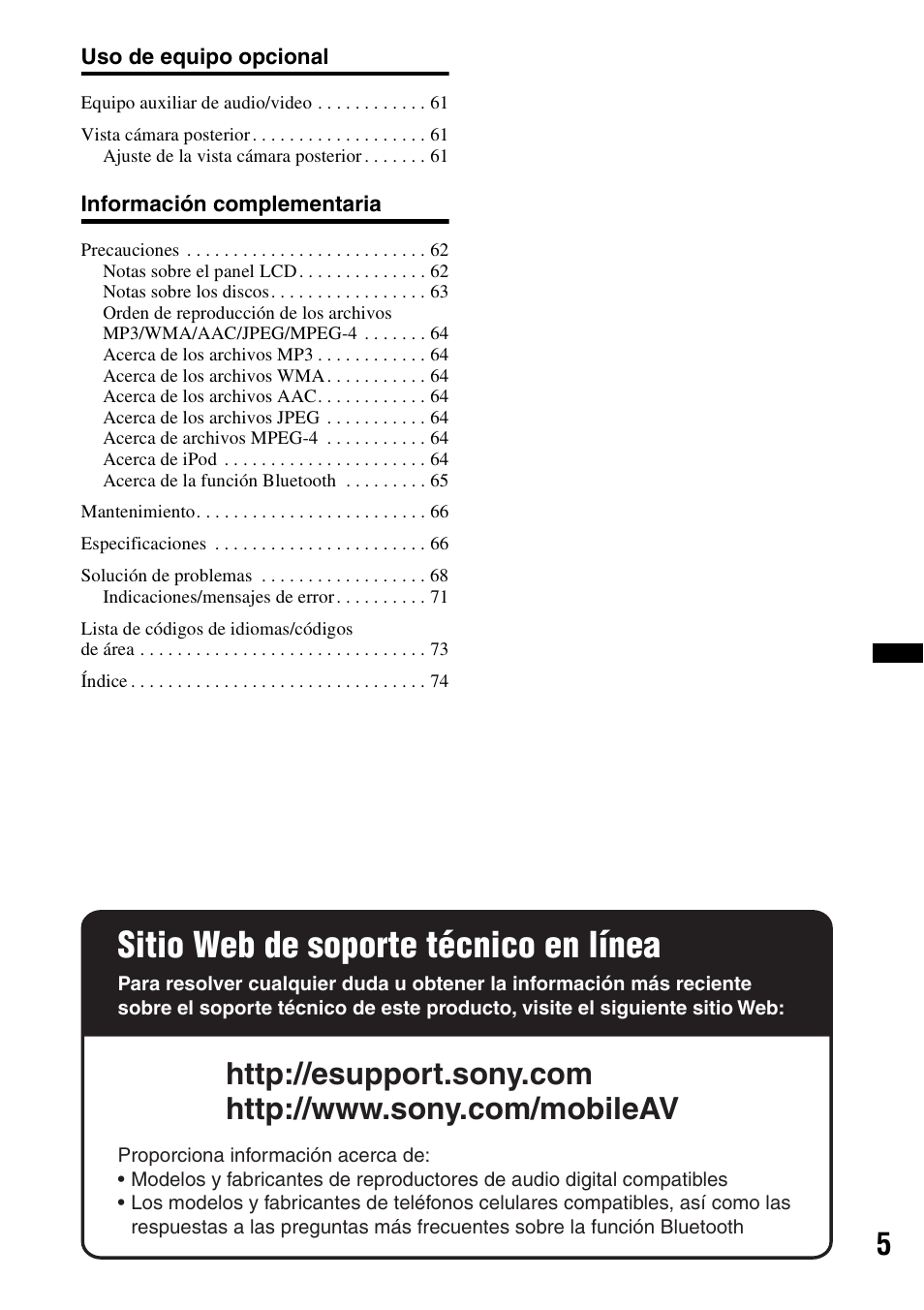 Sitio web de soporte técnico en línea | Sony XAV-70BT User Manual | Page 149 / 220