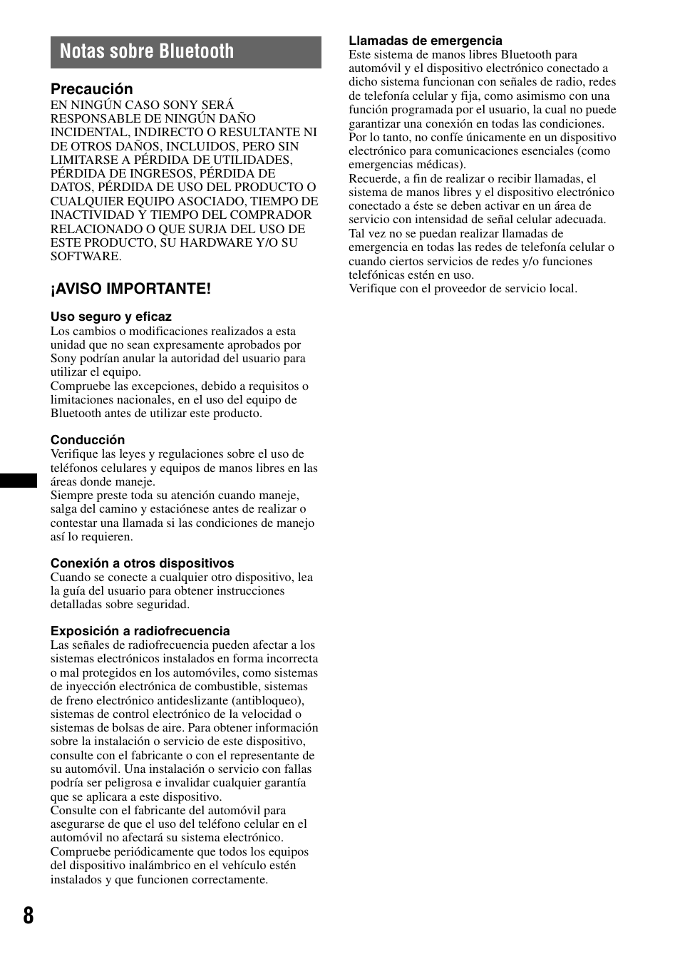 Notas sobre bluetooth | Sony XAV-70BT User Manual | Page 152 / 220