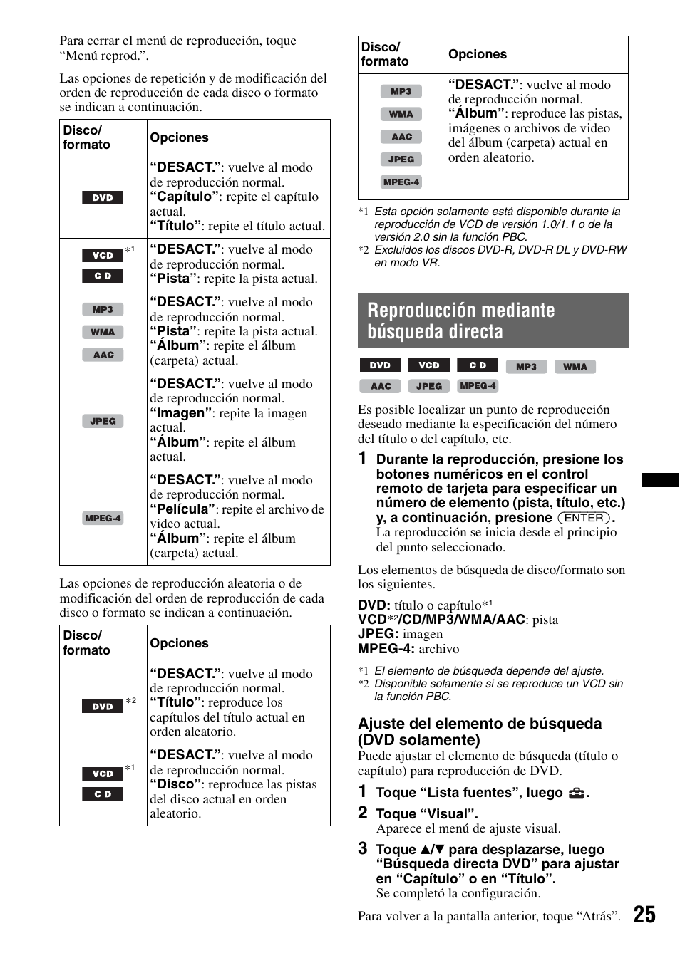 Reproducción mediante búsqueda directa | Sony XAV-70BT User Manual | Page 169 / 220