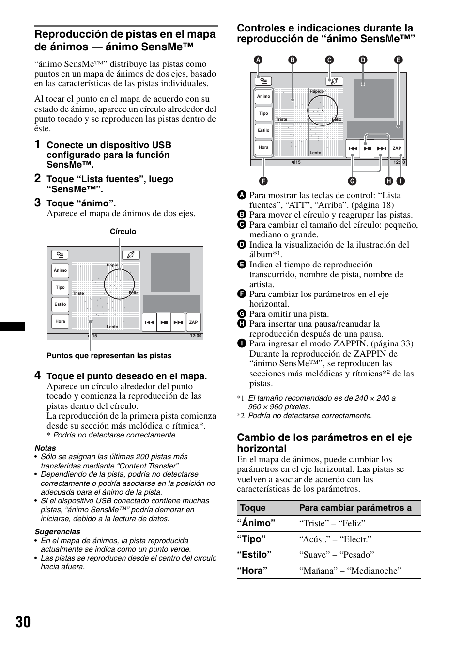 Cambio de los parámetros en el eje horizontal | Sony XAV-70BT User Manual | Page 174 / 220