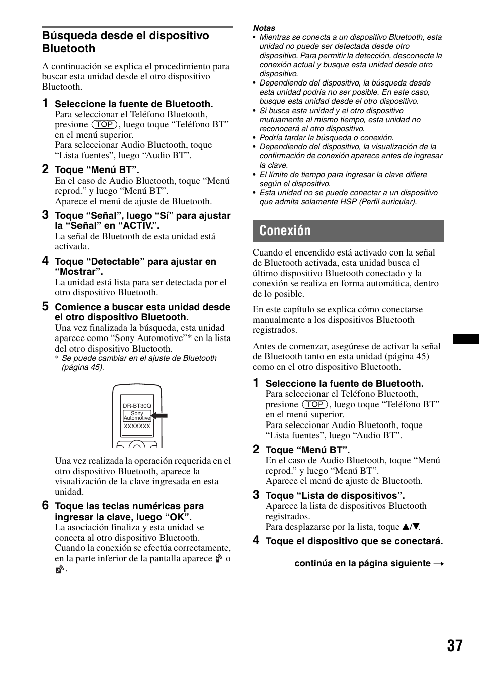 Búsqueda desde el dispositivo bluetooth, Conexión | Sony XAV-70BT User Manual | Page 181 / 220