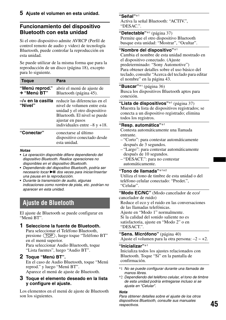 Ajuste de bluetooth | Sony XAV-70BT User Manual | Page 189 / 220