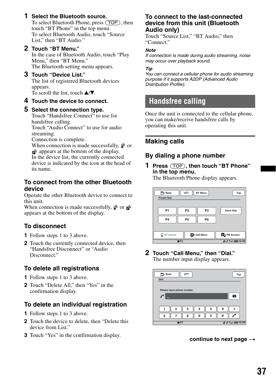 Handsfree calling, Making calls, By dialing a phone number | Sony XAV-70BT User Manual | Page 37 / 220