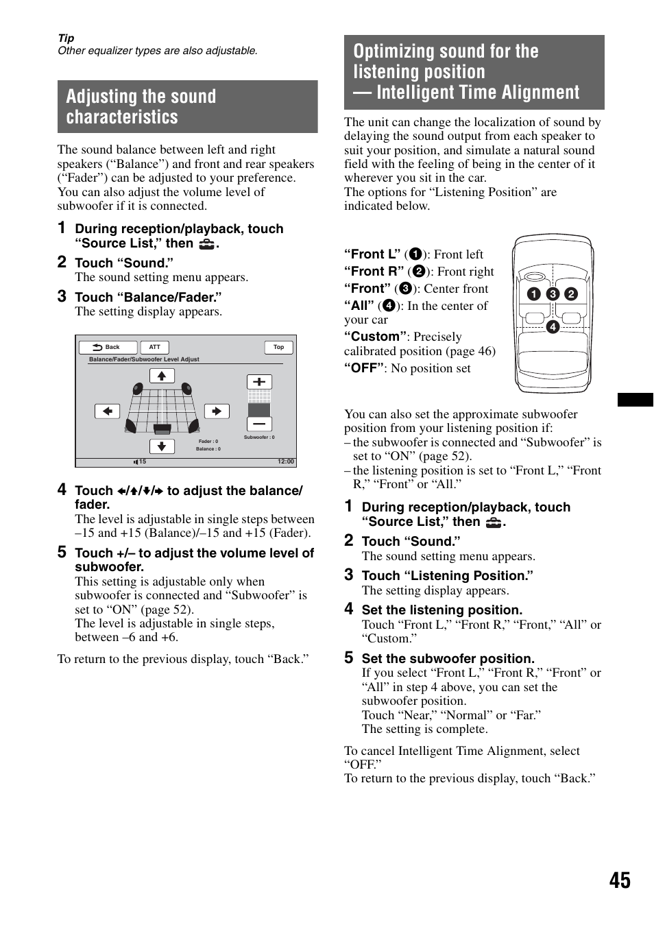 Adjusting the sound characteristics | Sony XAV-70BT User Manual | Page 45 / 220