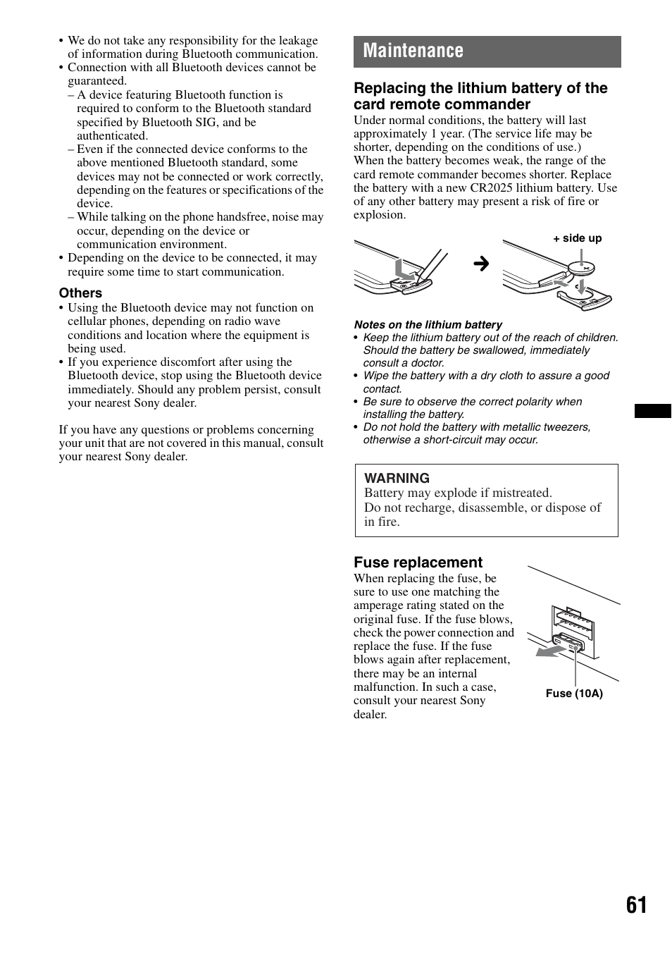 Maintenance | Sony XAV-70BT User Manual | Page 61 / 220