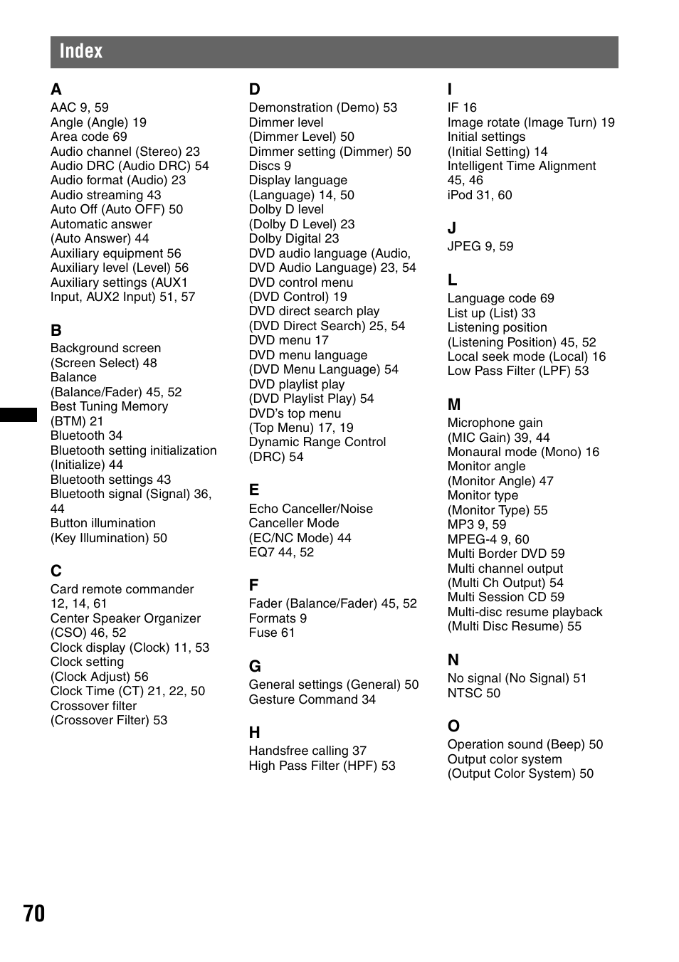 Index | Sony XAV-70BT User Manual | Page 70 / 220