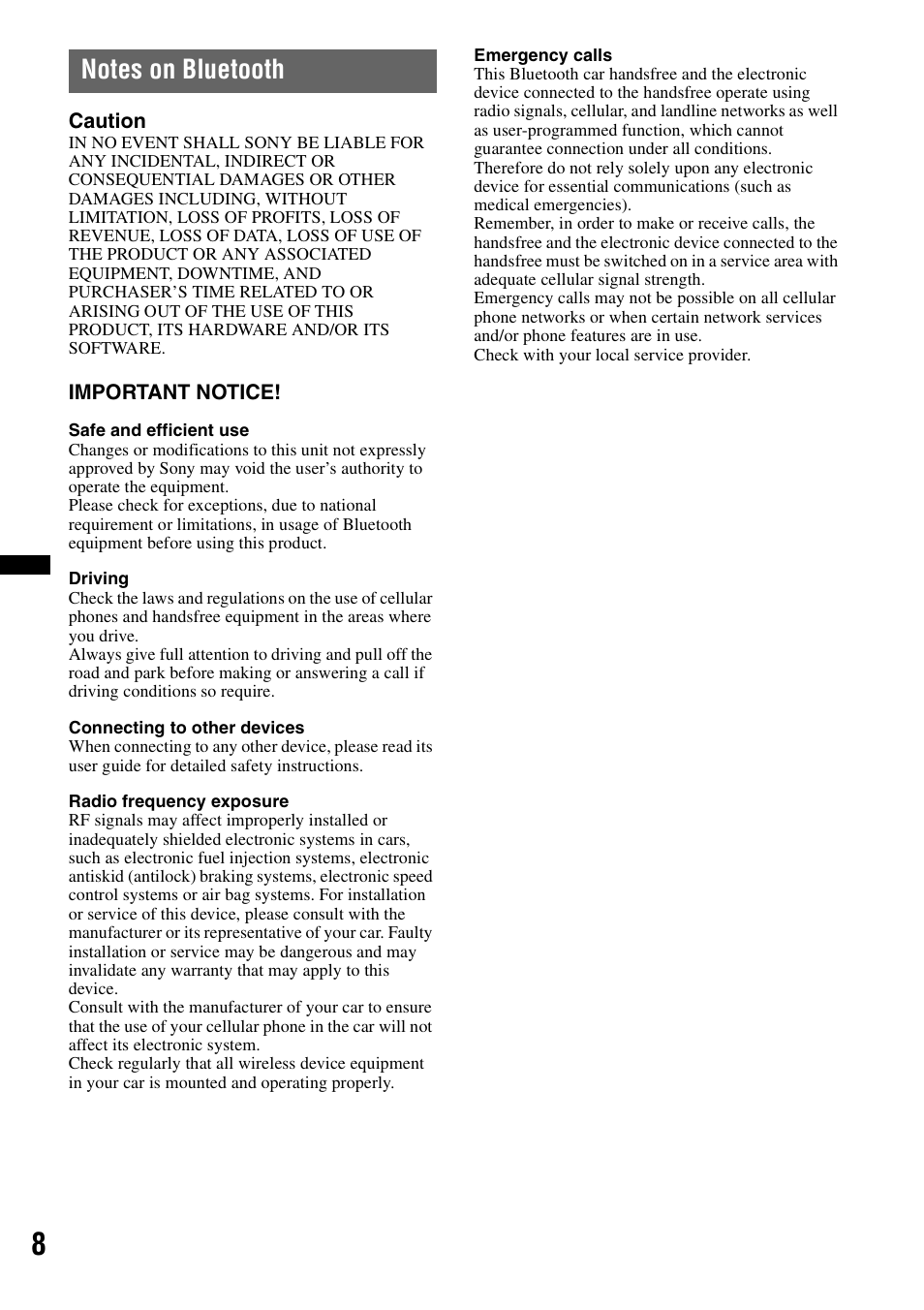 Notes on bluetooth | Sony XAV-70BT User Manual | Page 8 / 220