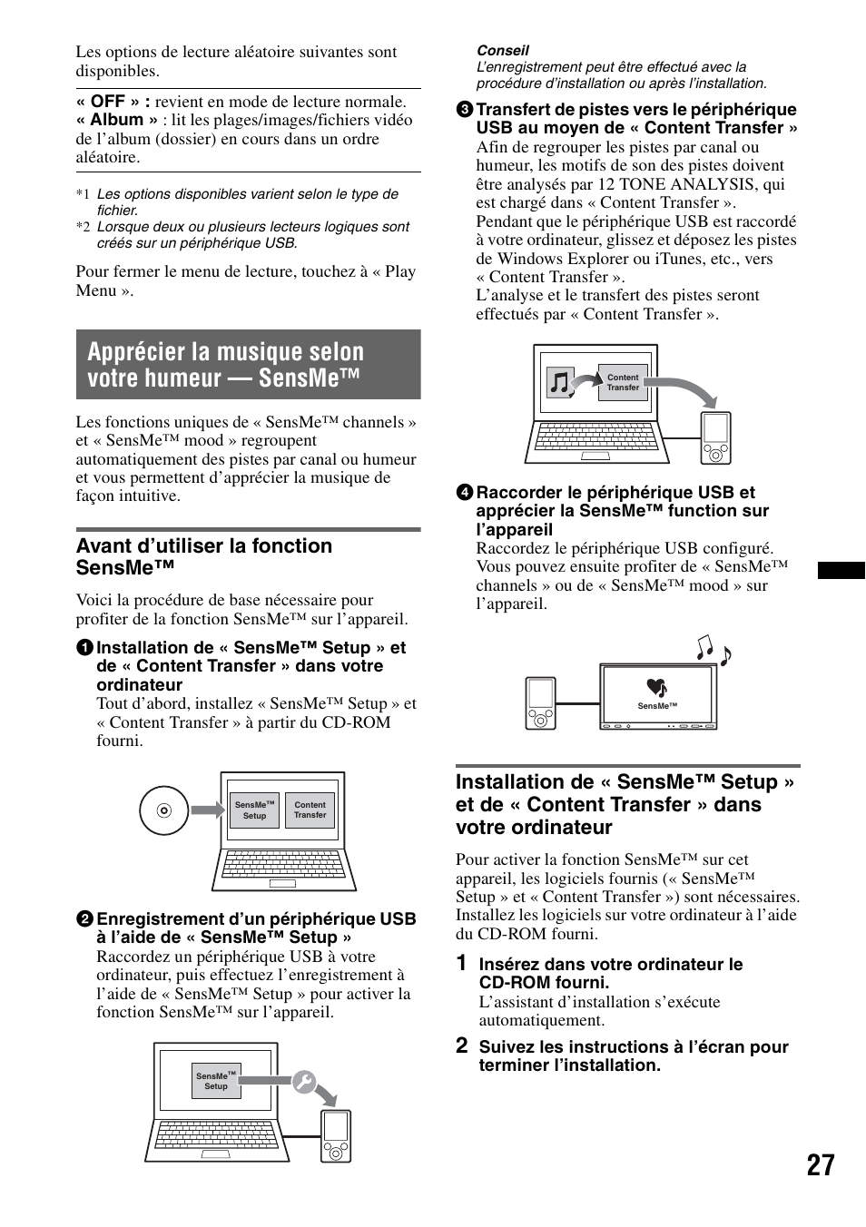 Apprécier la musique selon votre humeur — sensme, Avant d’utiliser la fonction sensme | Sony XAV-70BT User Manual | Page 97 / 220