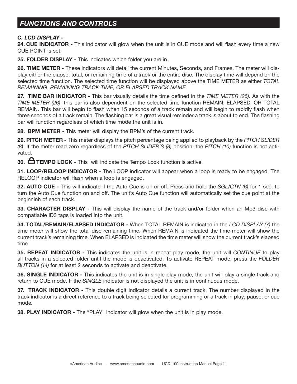 Reloop single auto cue | American Audio UCD-100 User Manual | Page 11 / 31