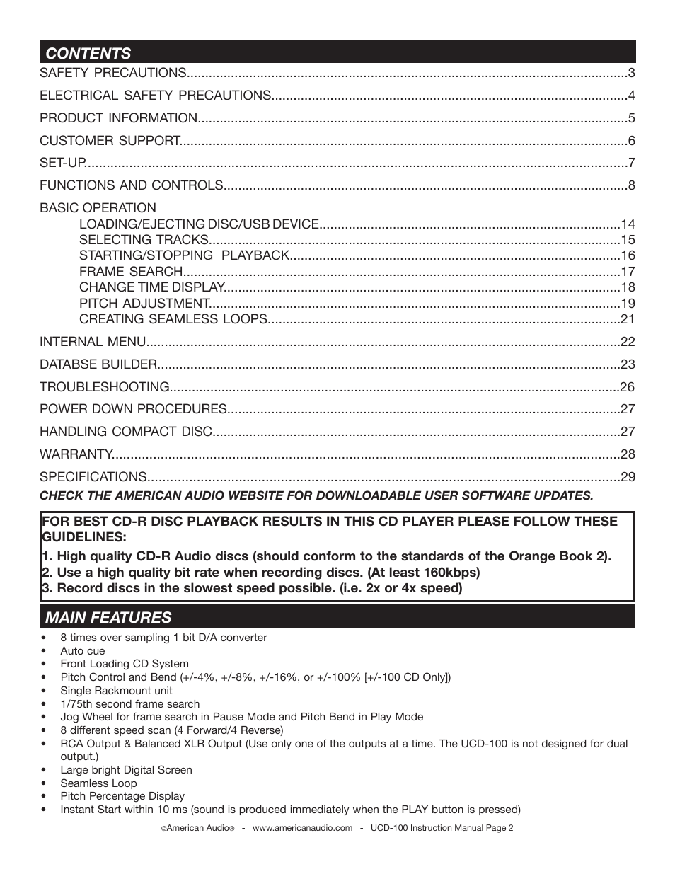 American Audio UCD-100 User Manual | Page 2 / 31