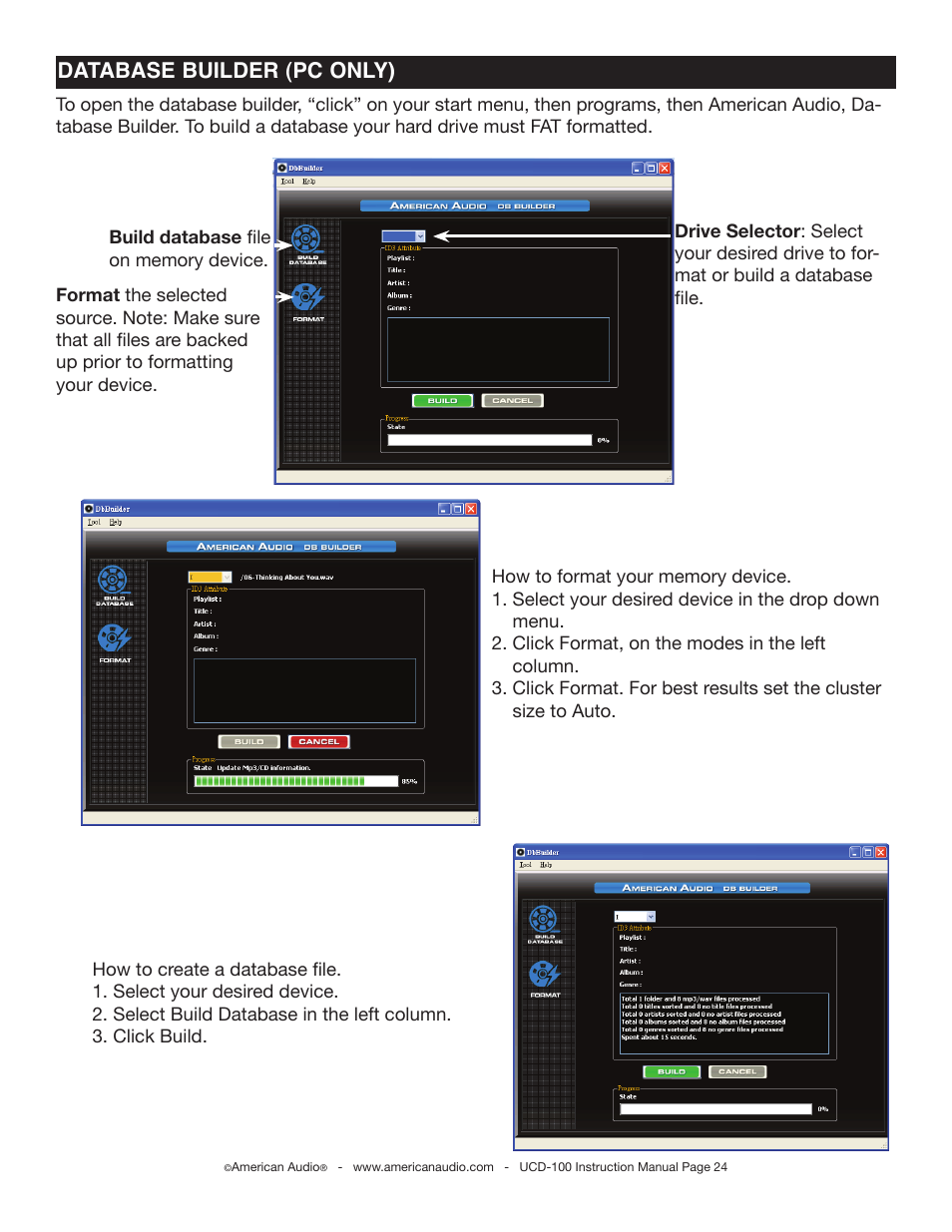 Database builder (pc only) | American Audio UCD-100 User Manual | Page 24 / 31
