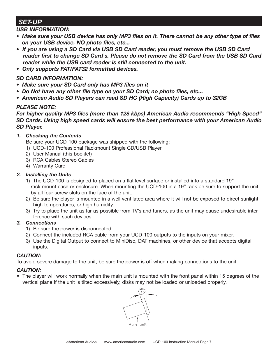 Set-up | American Audio UCD-100 User Manual | Page 7 / 31