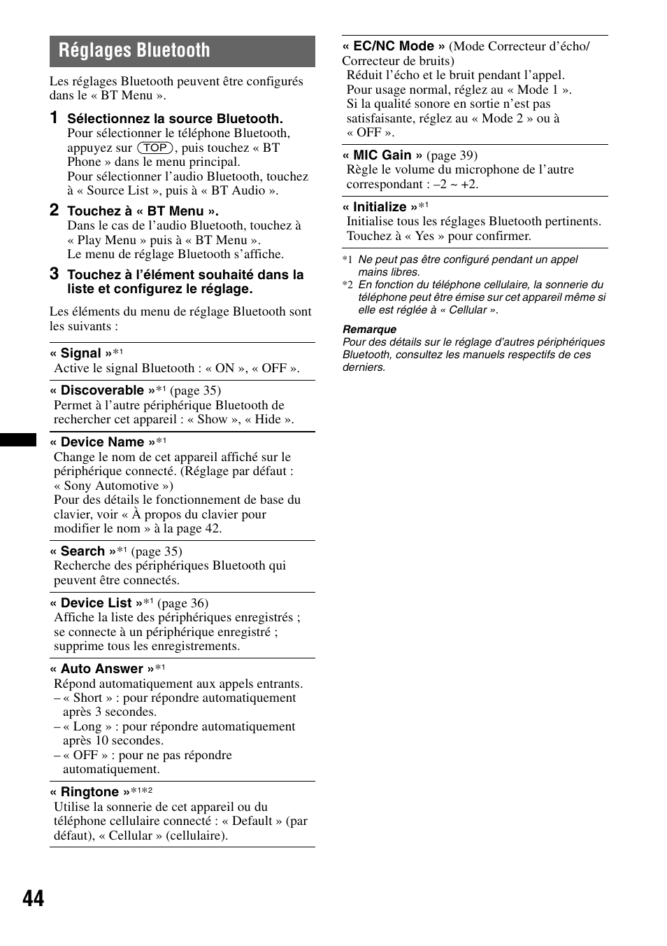 Réglages bluetooth | Sony XAV-622 User Manual | Page 116 / 228