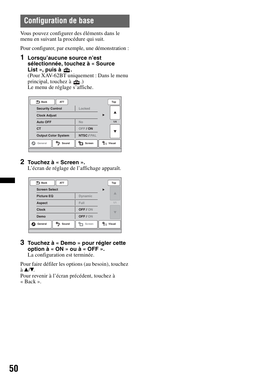 Configuration de base | Sony XAV-622 User Manual | Page 122 / 228