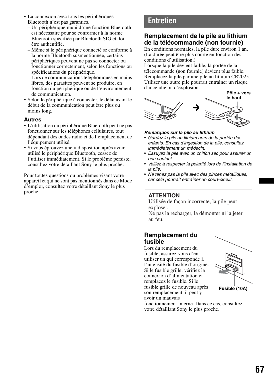 Entretien | Sony XAV-622 User Manual | Page 139 / 228