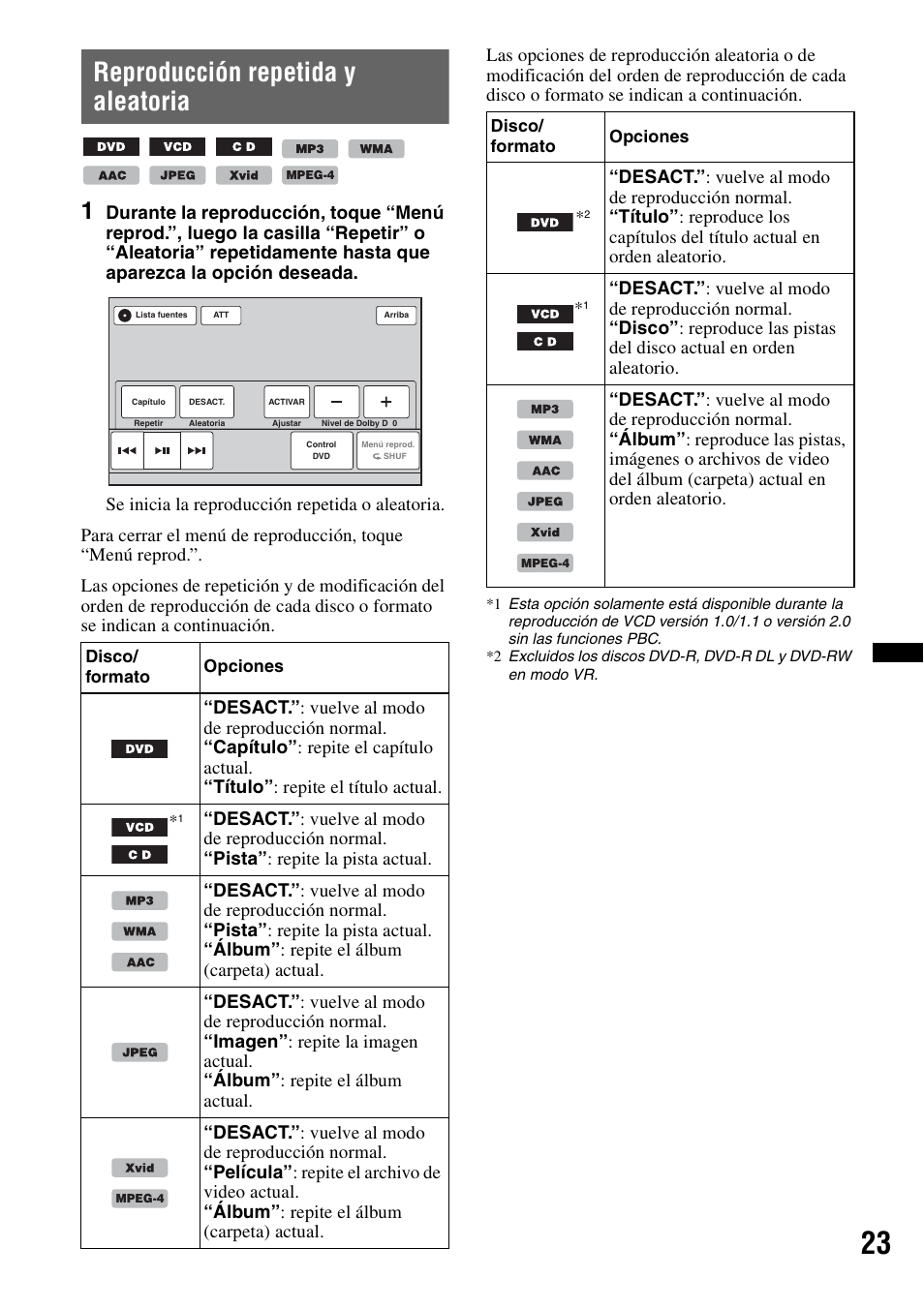 Reproducción repetida y aleatoria | Sony XAV-622 User Manual | Page 171 / 228