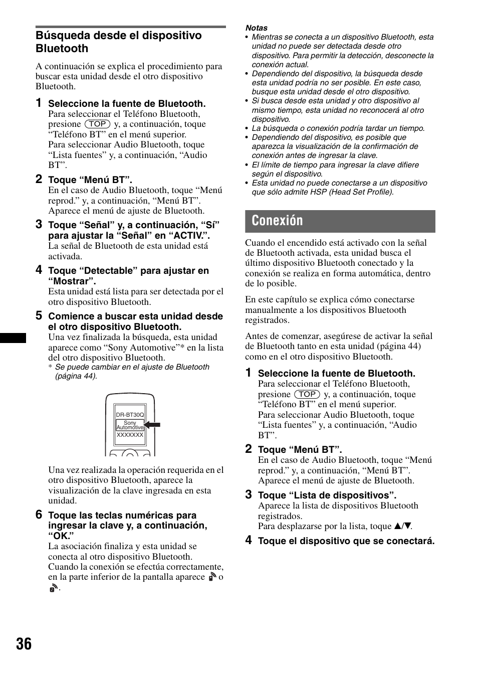 Búsqueda desde el dispositivo bluetooth, Conexión | Sony XAV-622 User Manual | Page 184 / 228