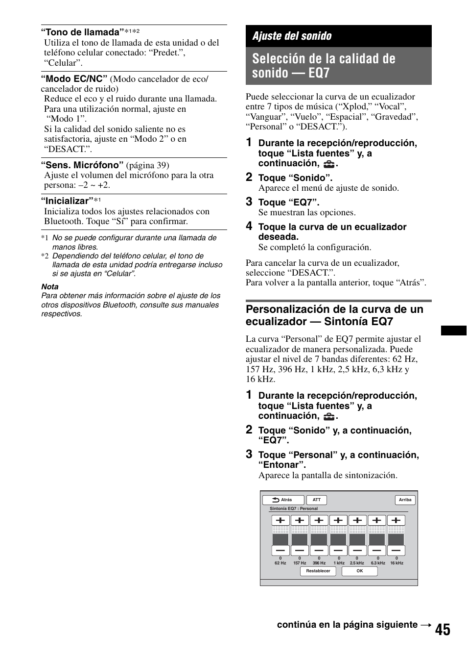 Ajuste del sonido, Selección de la calidad de sonido - eq7, Selección de la calidad de sonido — eq7 | Sony XAV-622 User Manual | Page 193 / 228