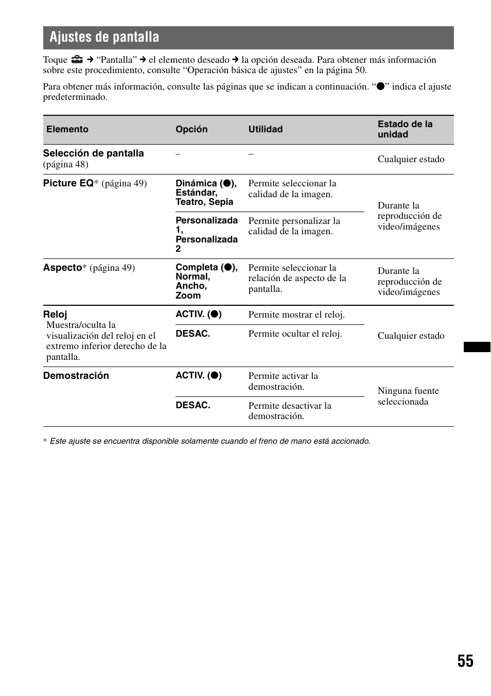 Ajustes de pantalla | Sony XAV-622 User Manual | Page 203 / 228