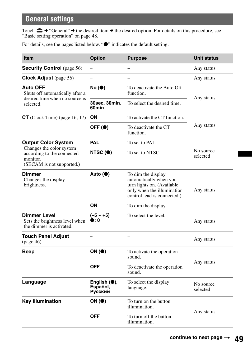 General settings | Sony XAV-622 User Manual | Page 49 / 228