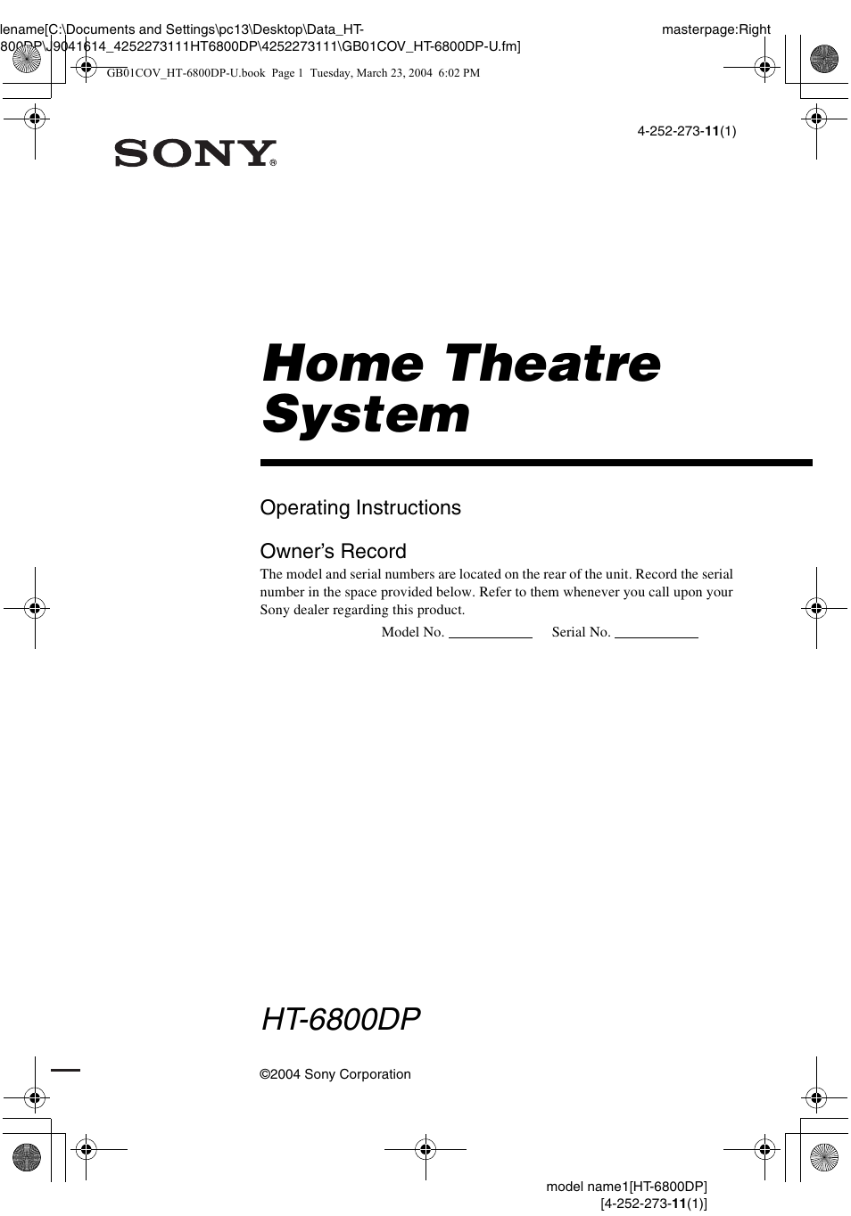 Sony HT-6800DP User Manual | 56 pages